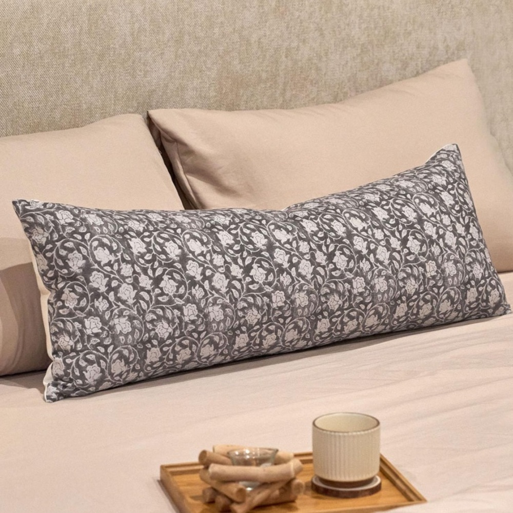 Elegant Gray Floral Body Pillow Cover